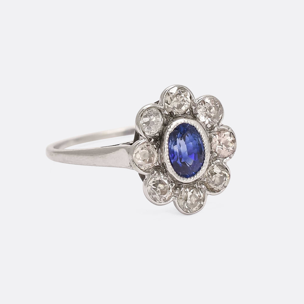 Art Deco Sapphire & Diamond Flower Cluster Ring