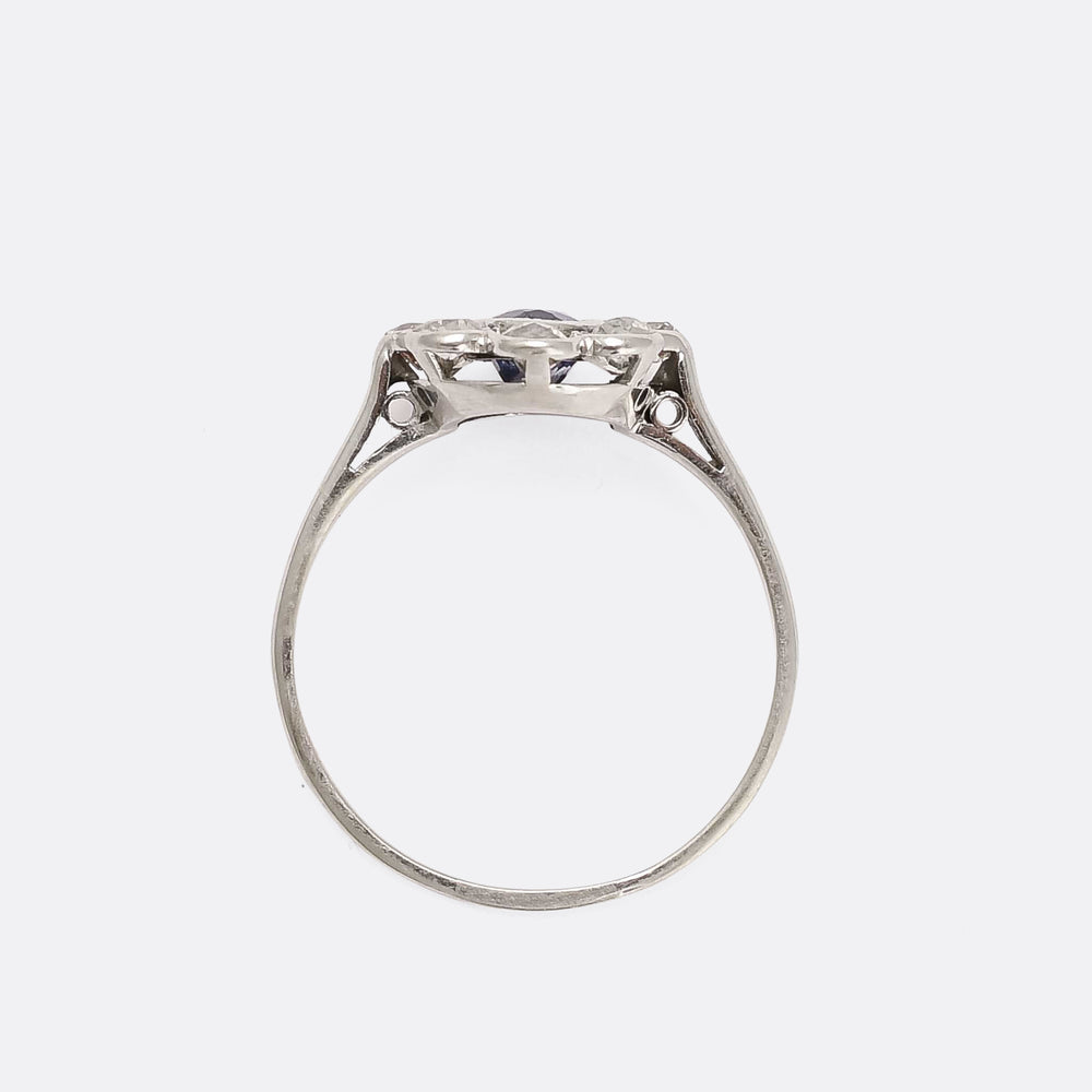 Art Deco Sapphire & Diamond Flower Cluster Ring