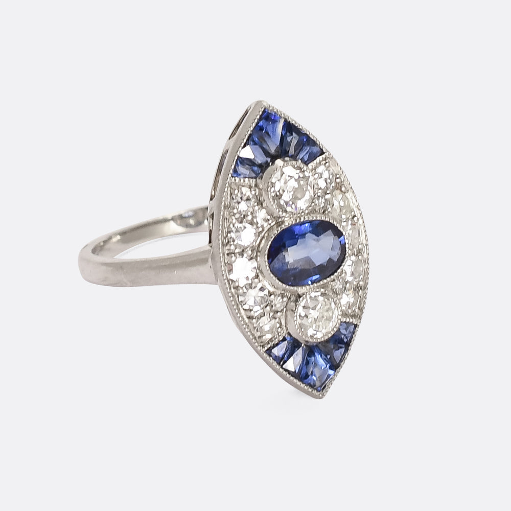 Art Deco Sapphire & Diamond Navette Ring