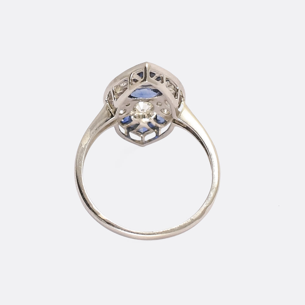 Art Deco Sapphire & Diamond Navette Ring