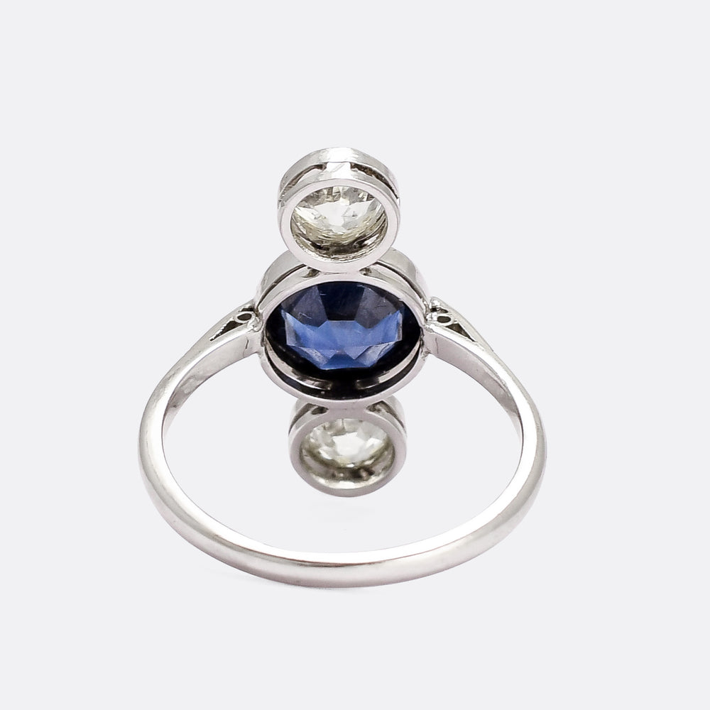 Art Deco Sapphire & Diamond North-South Trilogy Ring