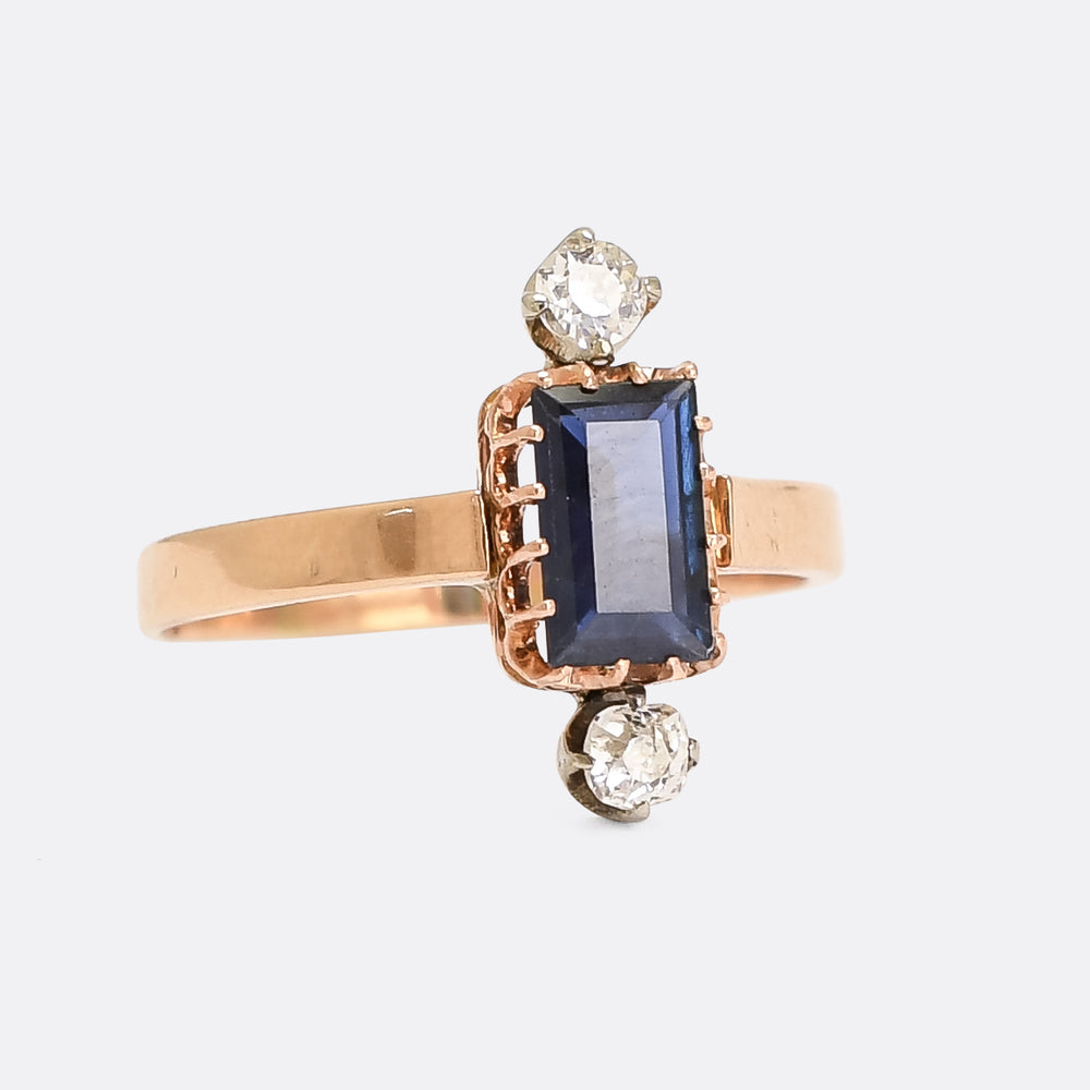 Art Deco Sapphire & Diamond North-South Trilogy Ring