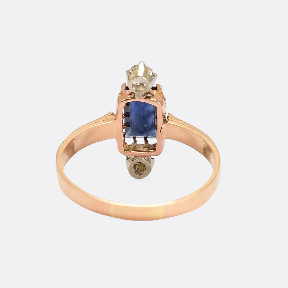 Art Deco Sapphire & Diamond North-South Trilogy Ring