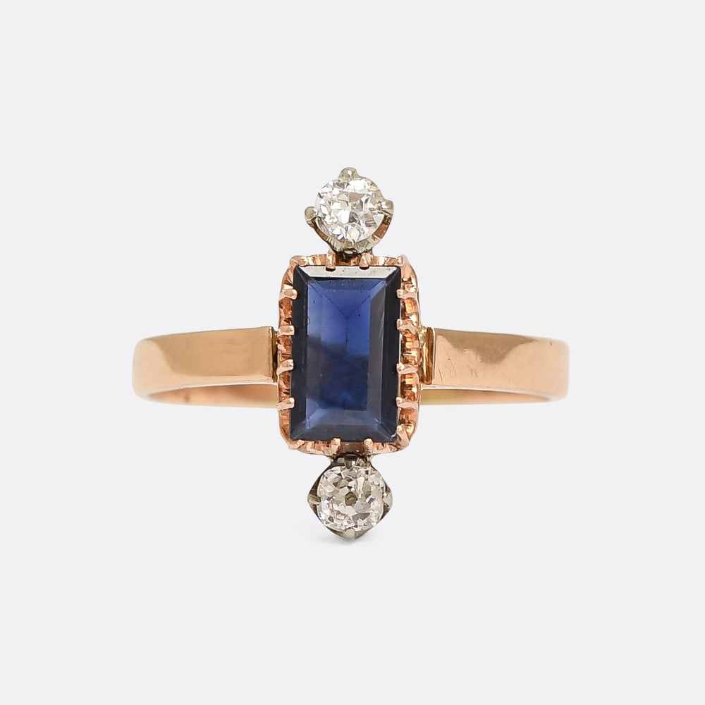 Art Deco Sapphire & Diamond North-South Trilogy Ring