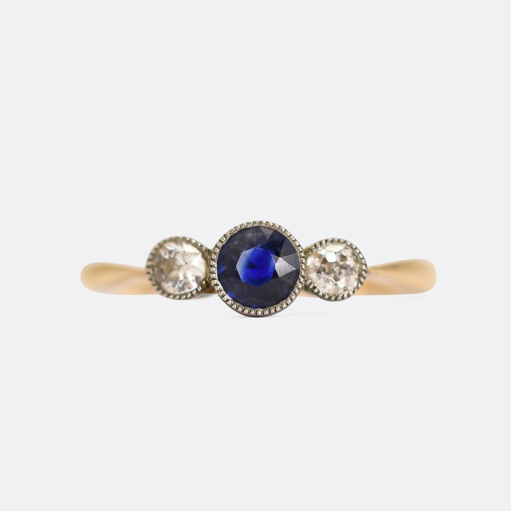Art Deco Sapphire & Diamond Trilogy Ring