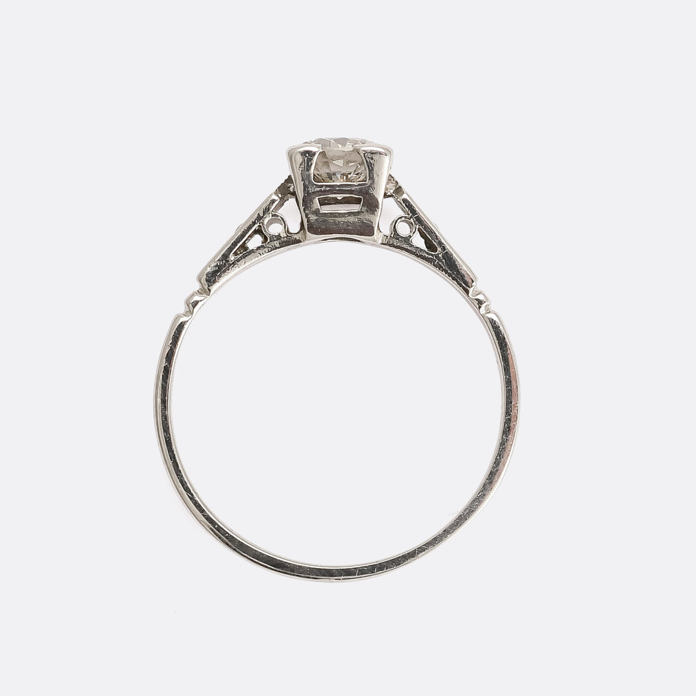 Art Deco Square Set .75ct Transitional Cut Diamond Solitaire Ring