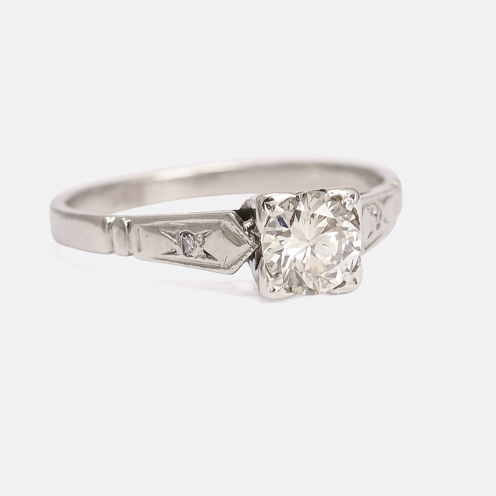 Art Deco Square Set .75ct Transitional Cut Diamond Solitaire Ring