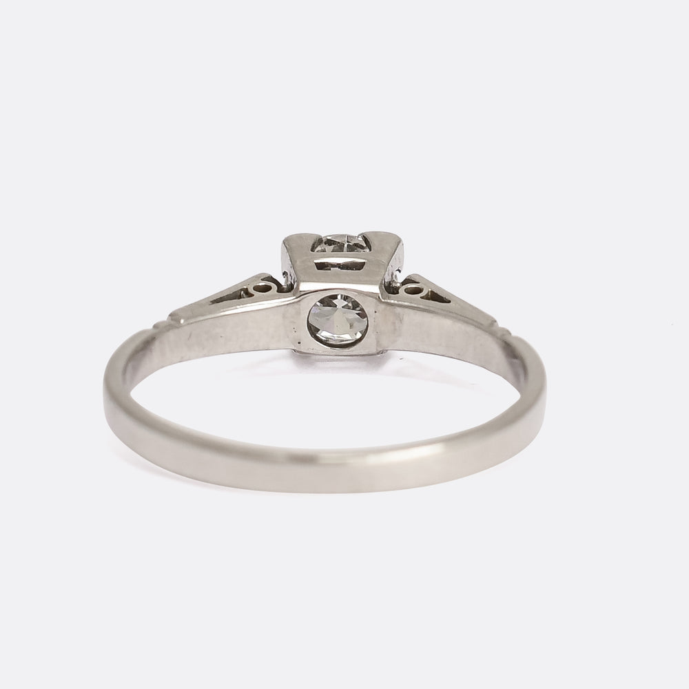 Art Deco Square Set .75ct Transitional Cut Diamond Solitaire Ring