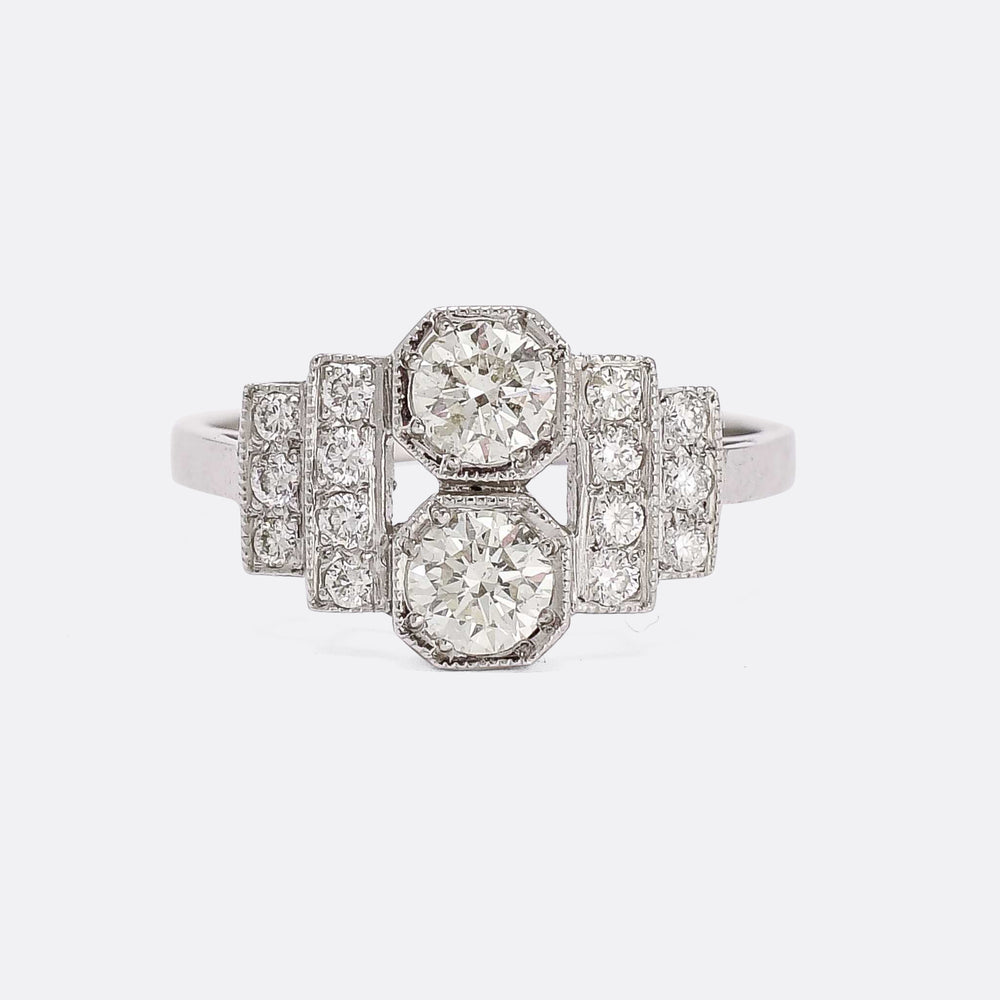 Art Deco Stepped Shoulder Toi Et Moi Engagement Ring