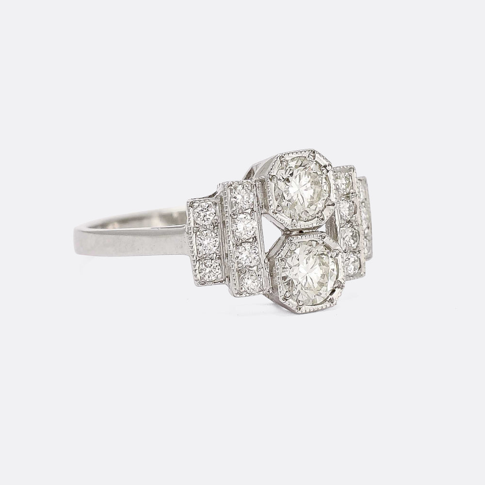 Art Deco Stepped Shoulder Toi Et Moi Engagement Ring