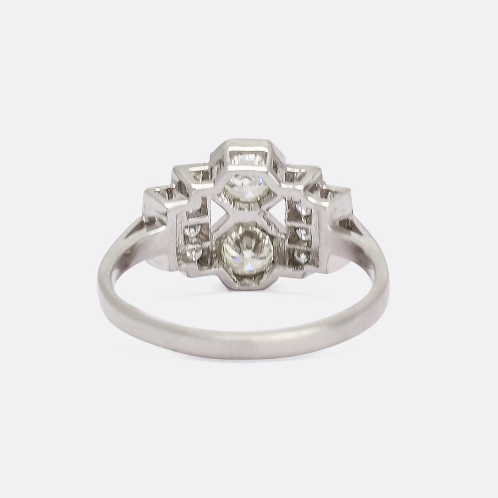 Art Deco Stepped Shoulder Toi Et Moi Engagement Ring