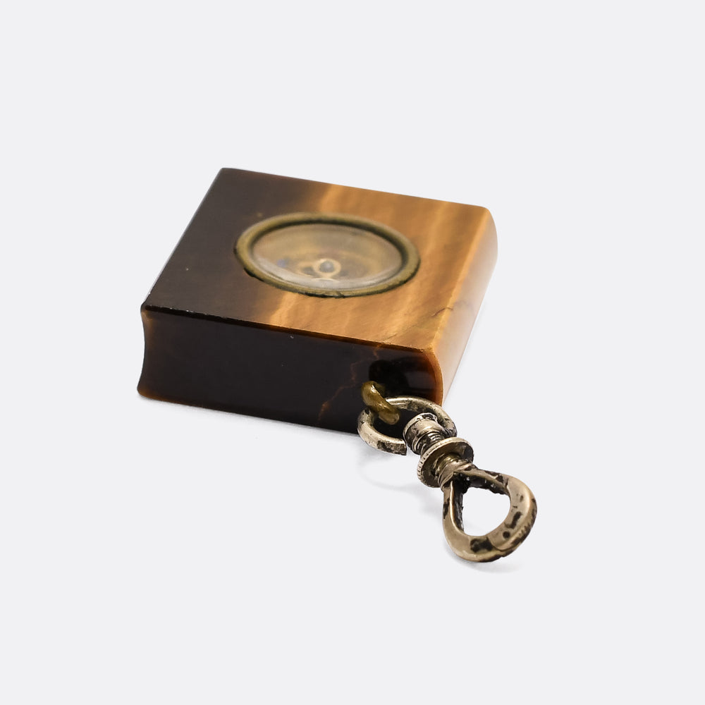 Art Deco Tiger's Eye Book Compass Pendant