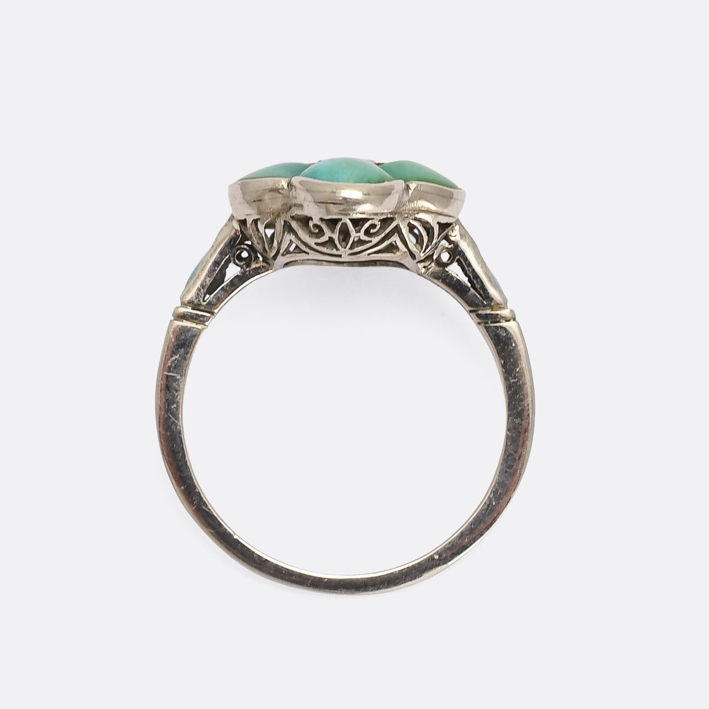 Art Deco Turquoise & Diamond Flower Cluster Ring