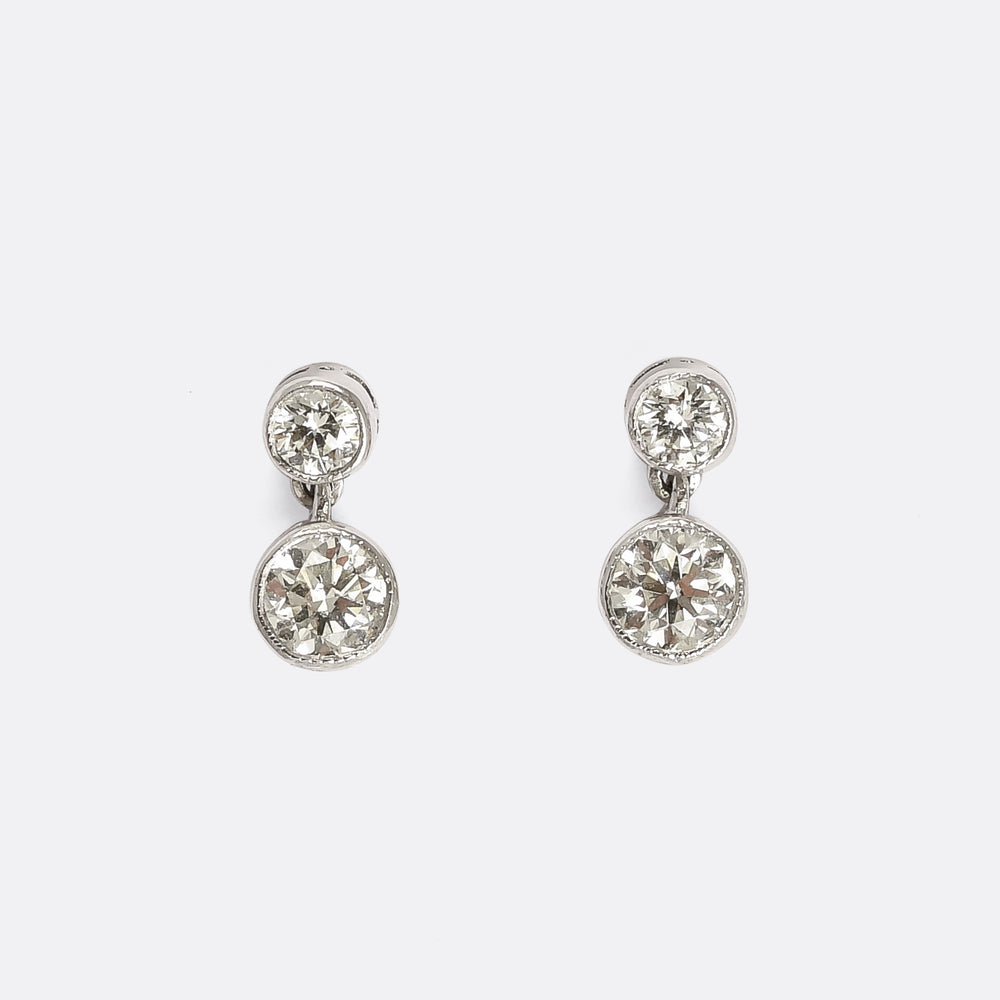 Art Deco Two-Diamond Stud Earrings