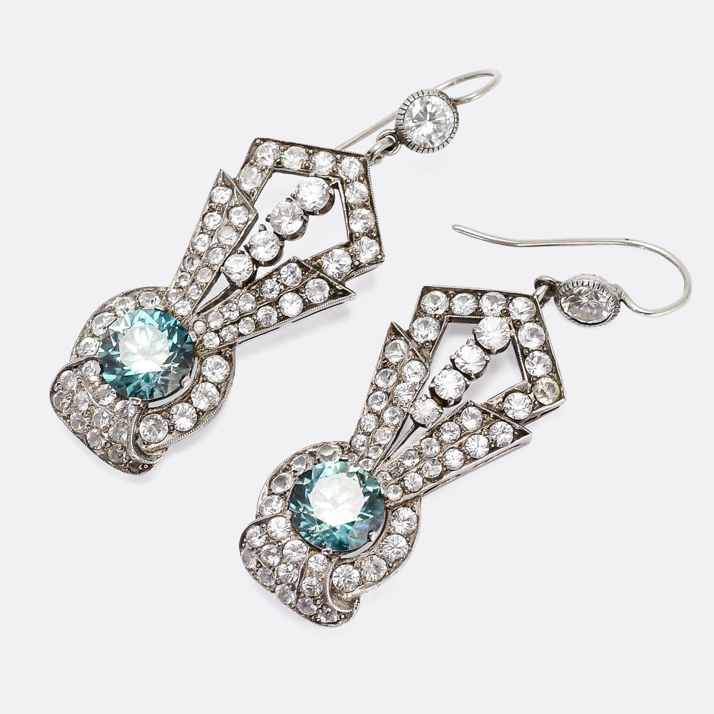 Art Deco Zircon & White Sapphire Statement Earrings