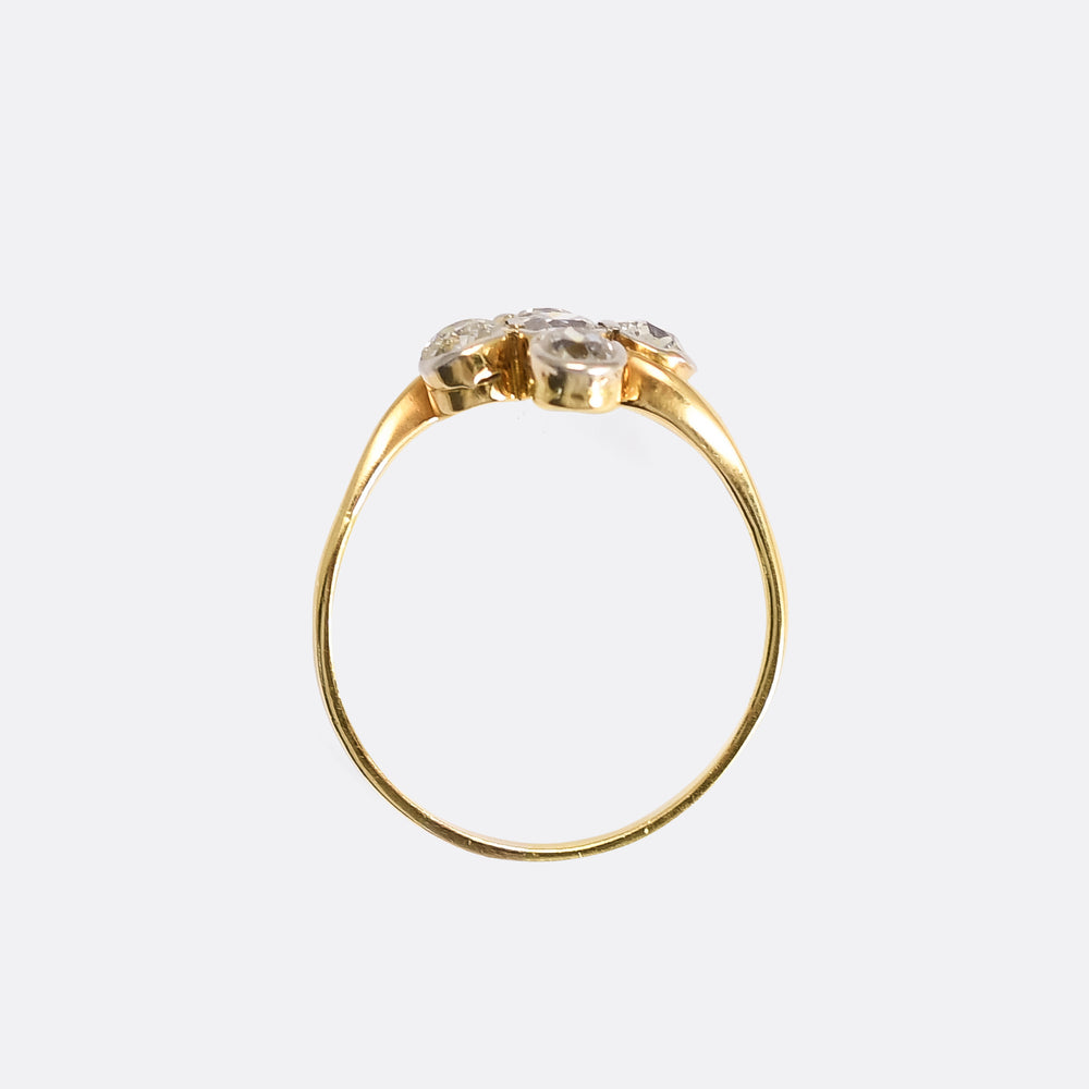 Art Nouveau 5-Stone Old Cut Diamond Compass Points Ring