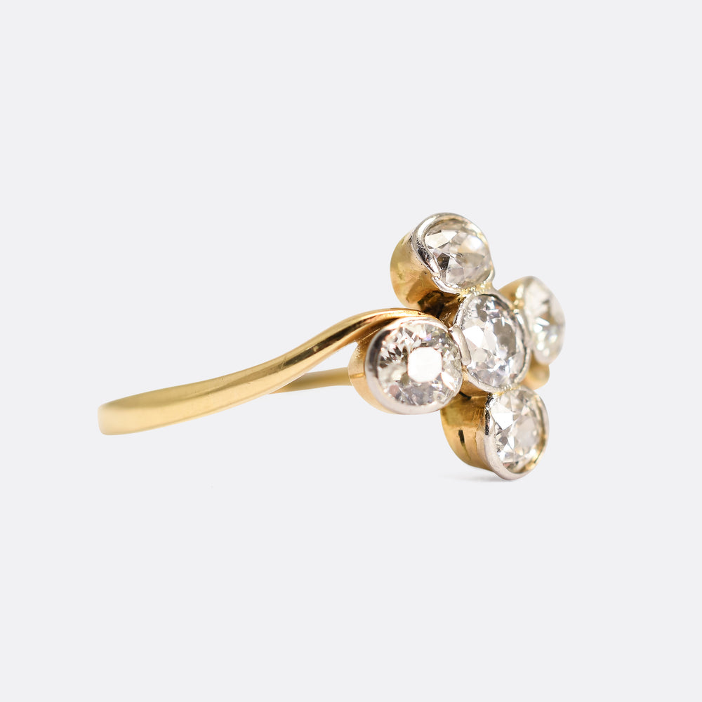 Art Nouveau 5-Stone Old Cut Diamond Compass Points Ring