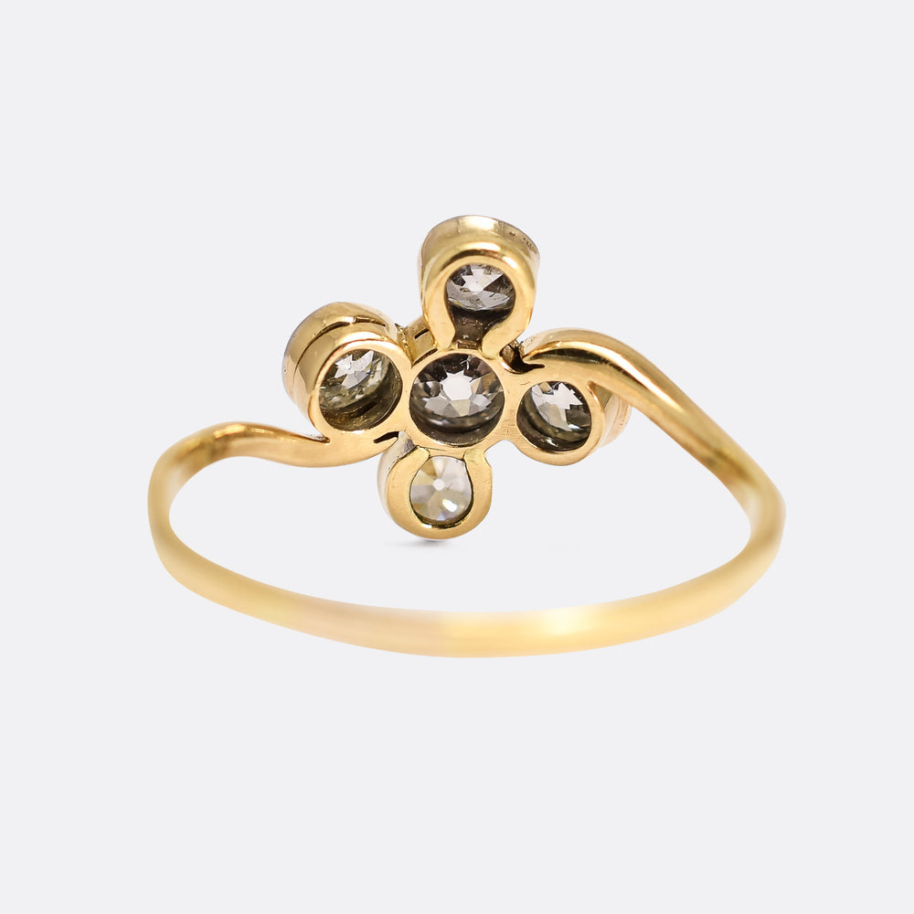 Art Nouveau 5-Stone Old Cut Diamond Compass Points Ring