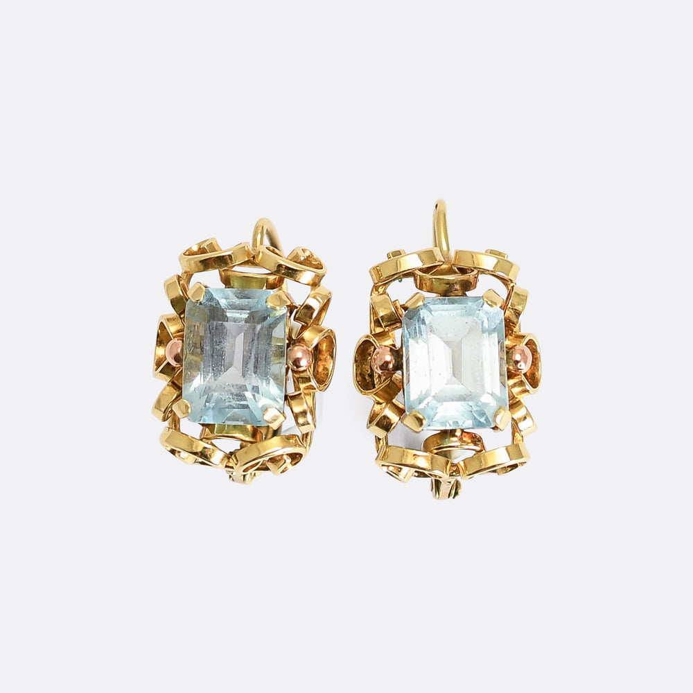 Art Nouveau Aquamarine Swirl Earrings