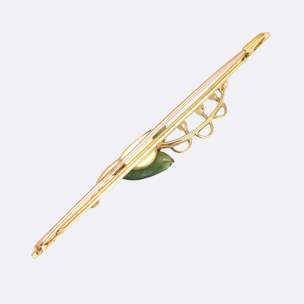 Art Nouveau Pearl & Jade Lily of the Valley Brooch
