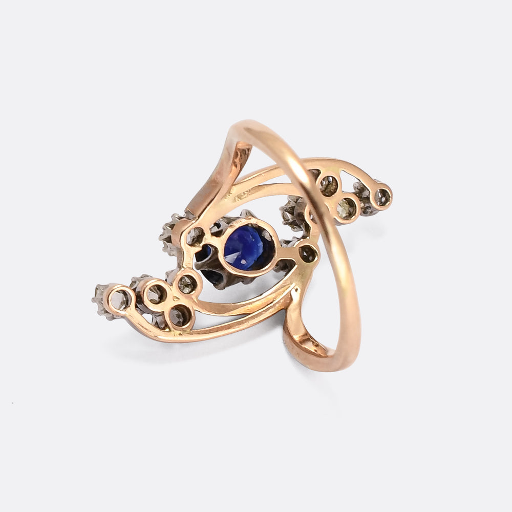 Art Nouveau Sapphire & Diamond Floral Spray Ring