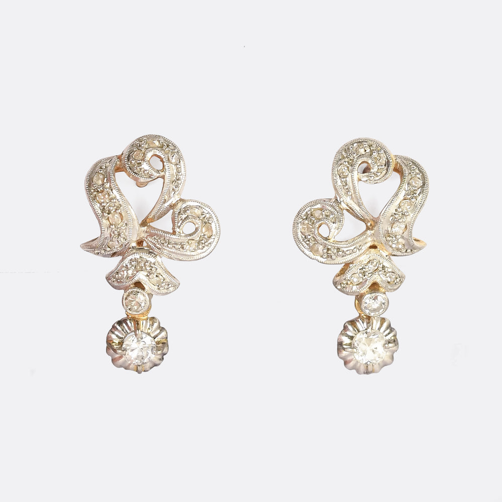 Art Nouveau Swirling Diamond Lever-Back Earrings