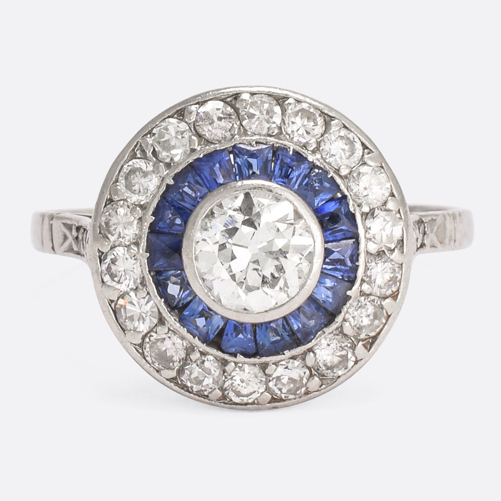 Art Deco Sapphire & Diamond Target Ring