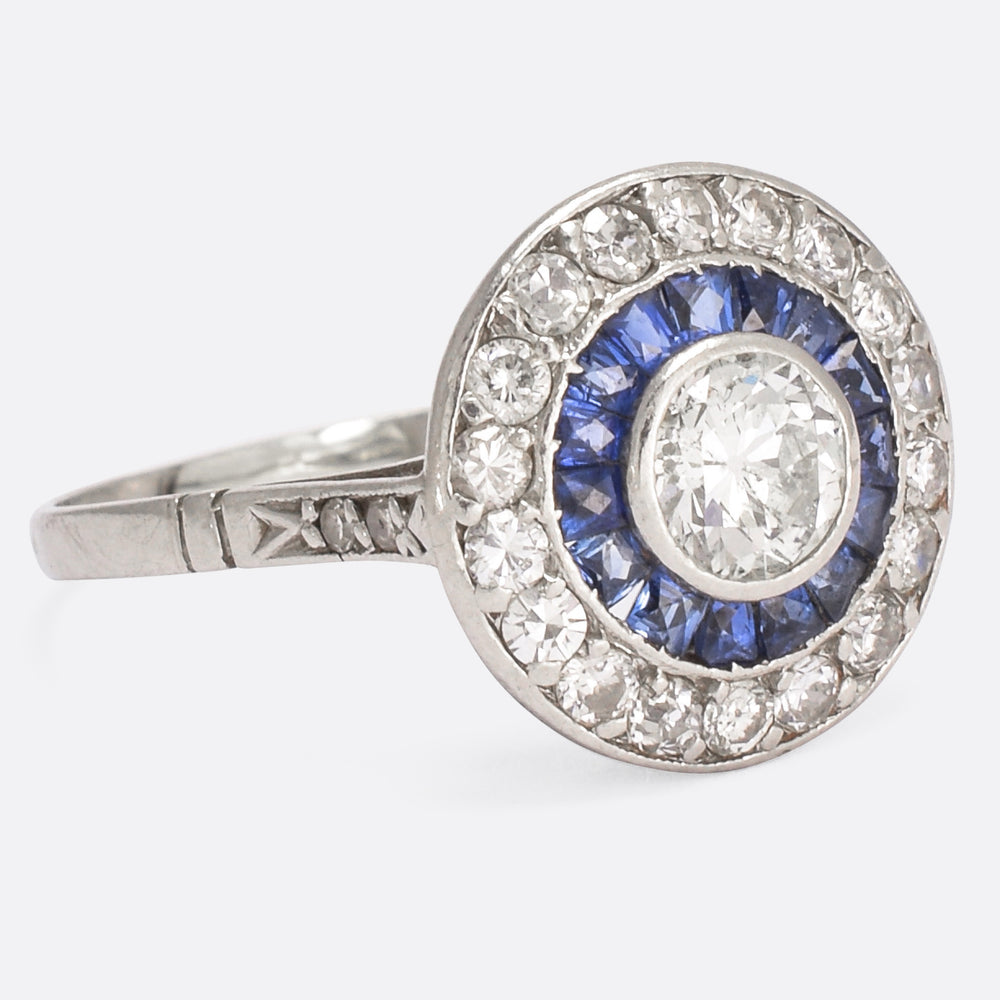 Art Deco Sapphire & Diamond Target Ring