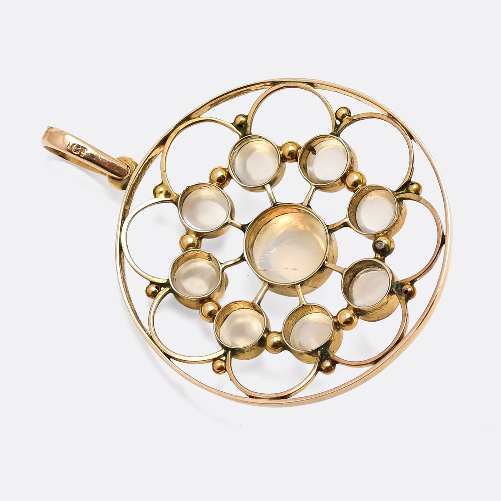 Arts & Crafts Geometric Moonstone Flower Pendant