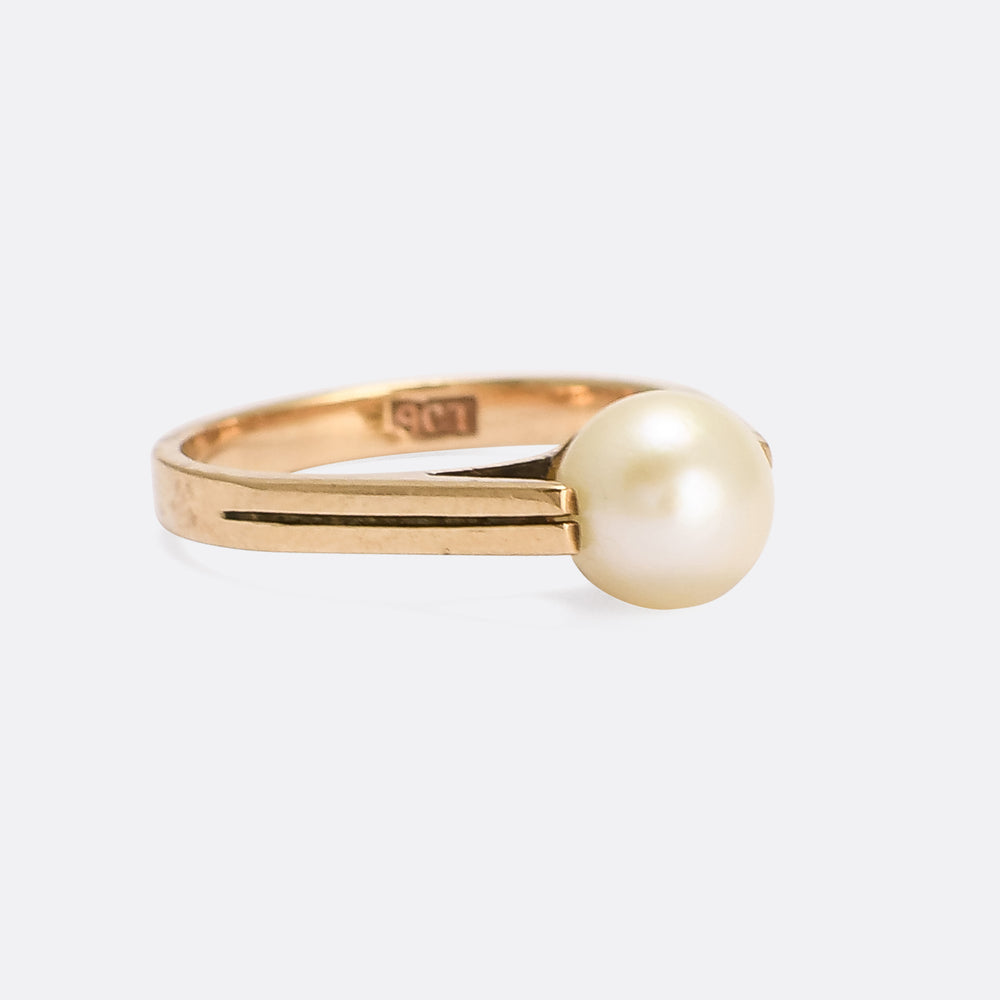 Atomic Age Pearl Solitaire Ring