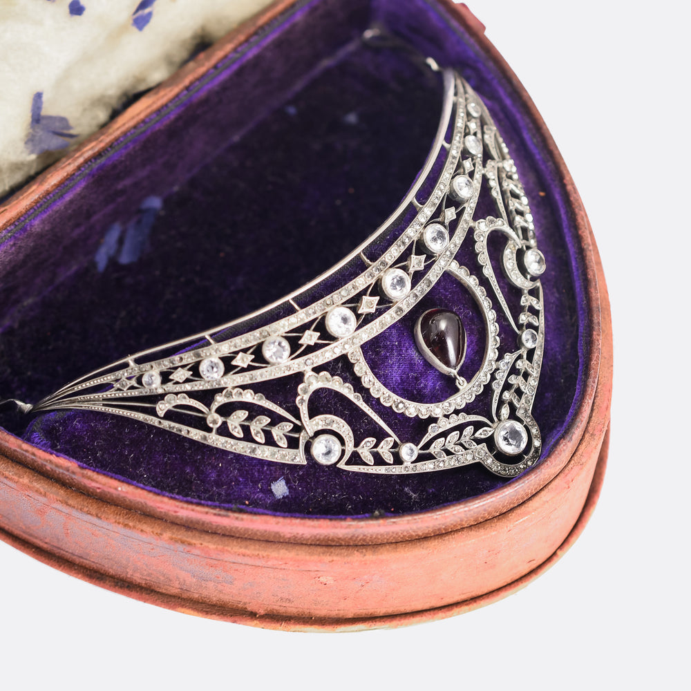 Belle Époque Garnet & White Paste Millegrain Tiara