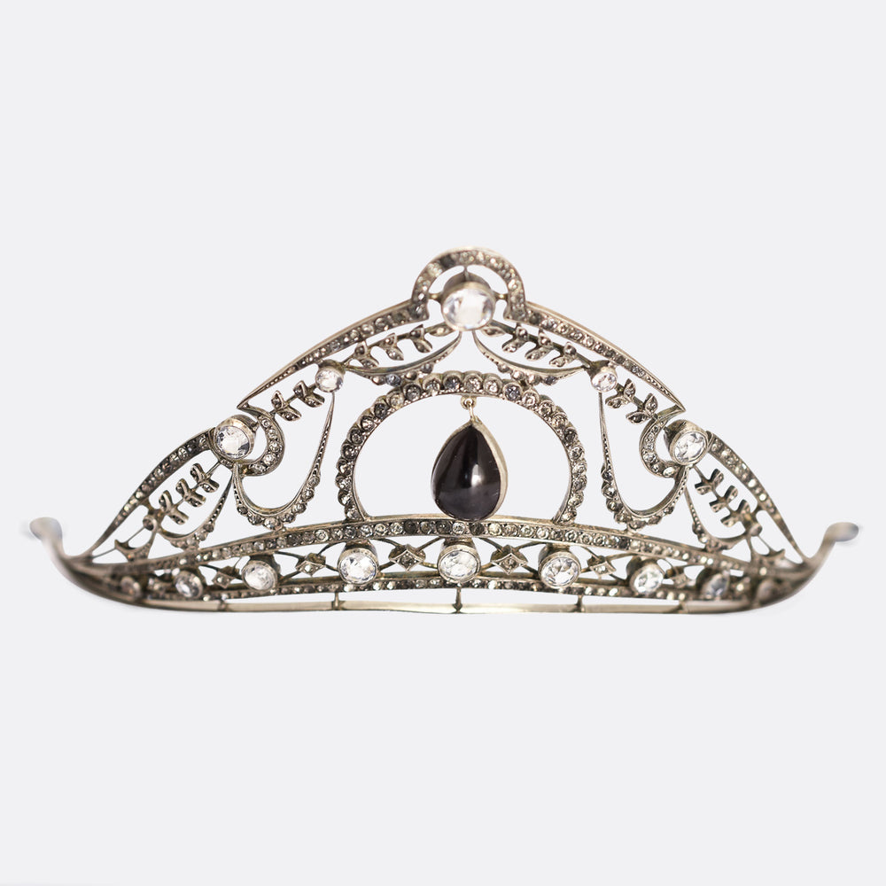 Belle Époque Garnet & White Paste Millegrain Tiara