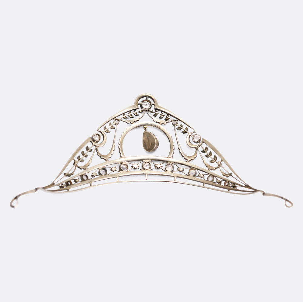 Belle Époque Garnet & White Paste Millegrain Tiara