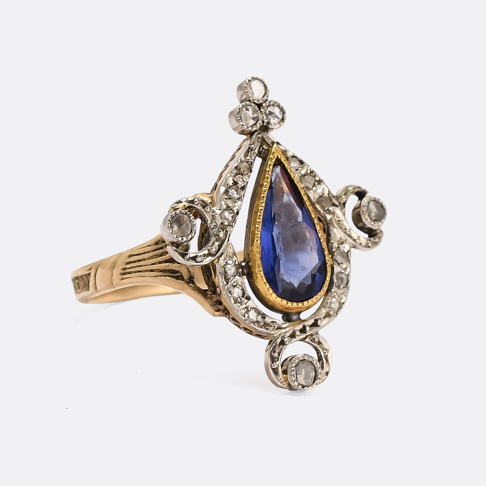 Belle Époque Sapphire & Diamond Cluster Ring