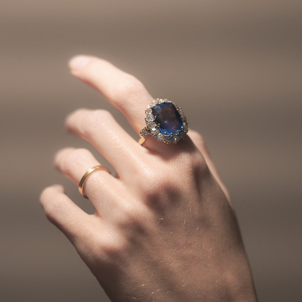 Victorian 13.5ct Burma Sapphire & Diamond Cluster Ring
