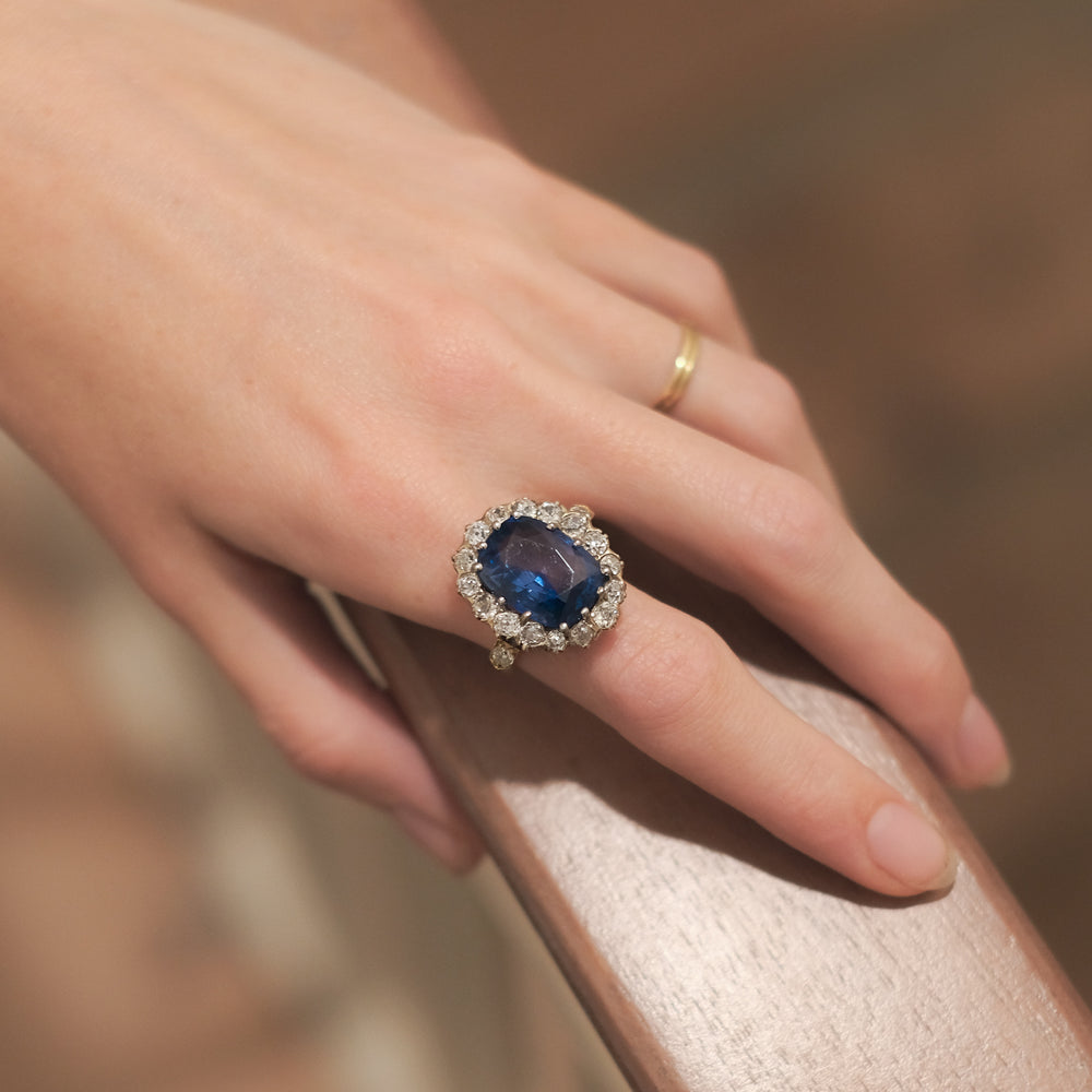 Victorian 13.5ct Burma Sapphire & Diamond Cluster Ring
