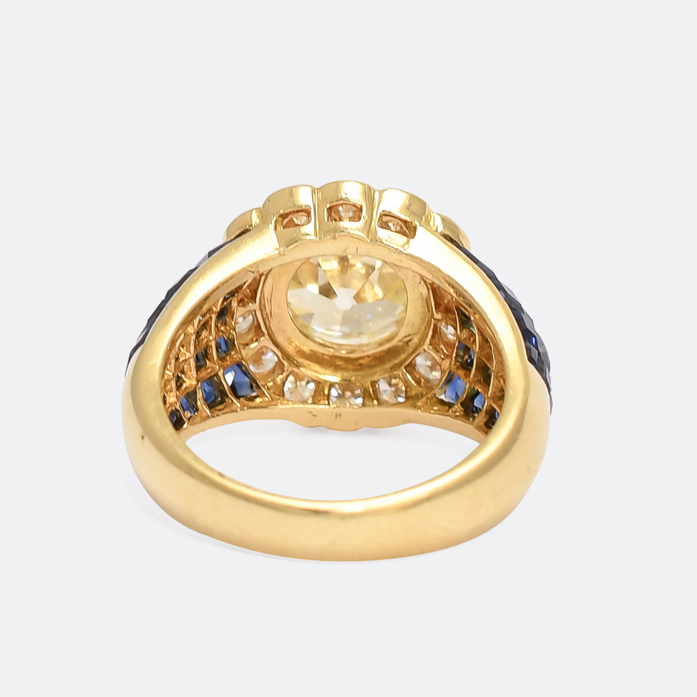 Contemporary 3.14ct Transitional Diamond & Sapphire Flower Cluster Ring