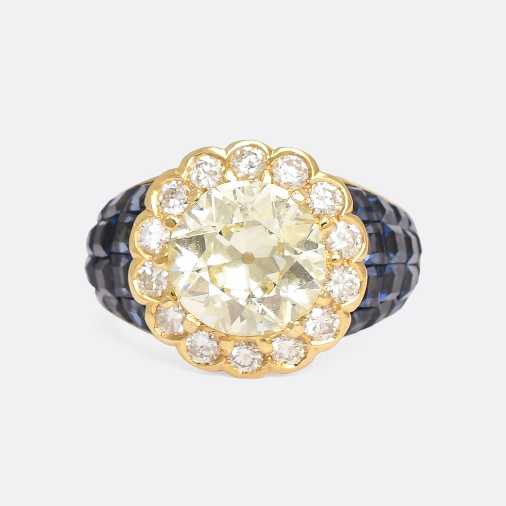 Contemporary 3.14ct Transitional Diamond & Sapphire Flower Cluster Ring
