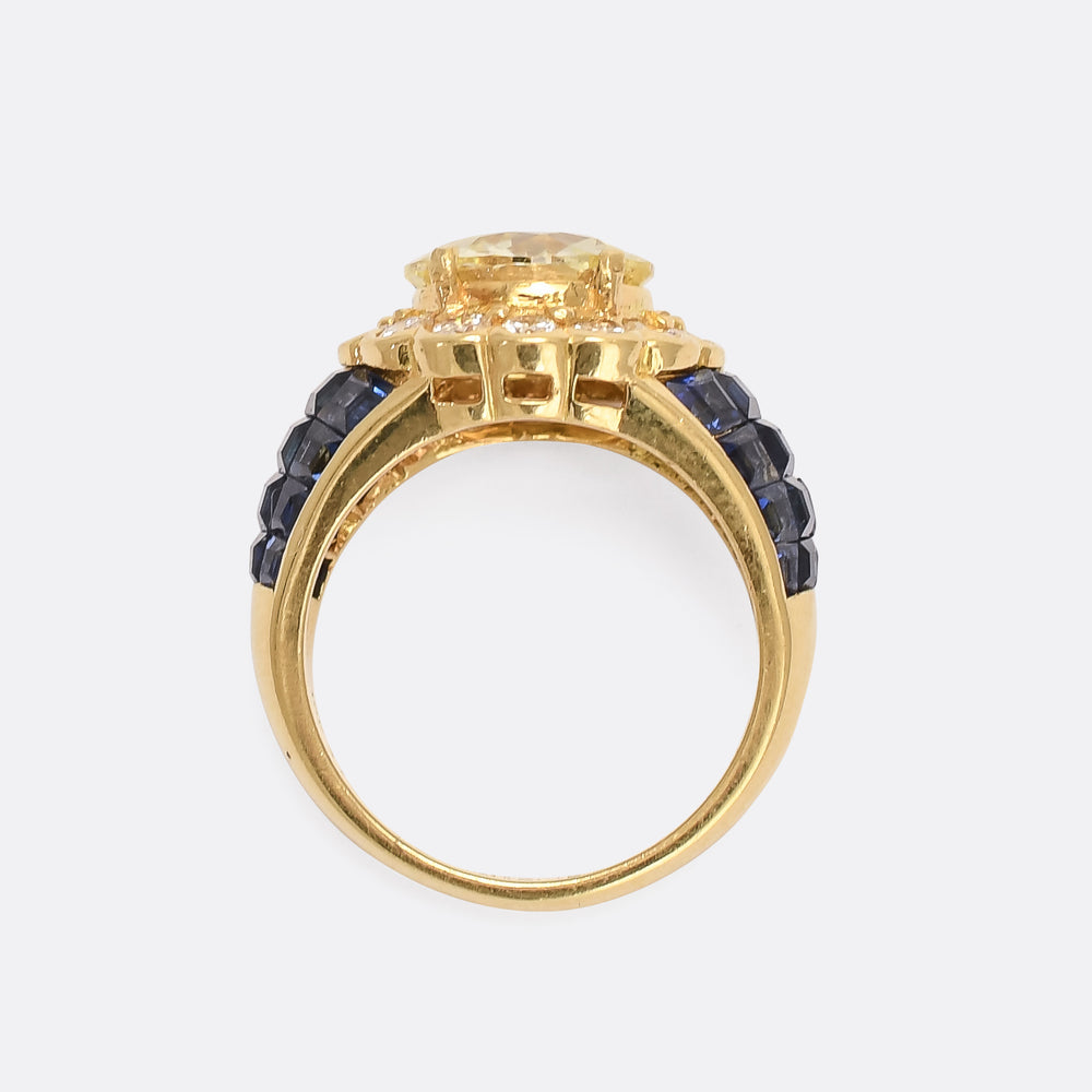 Contemporary 3.14ct Transitional Diamond & Sapphire Flower Cluster Ring