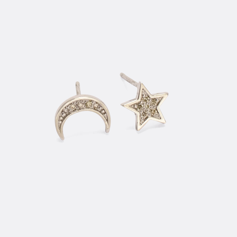 Contemporary Diamond Moon & Star Earrings