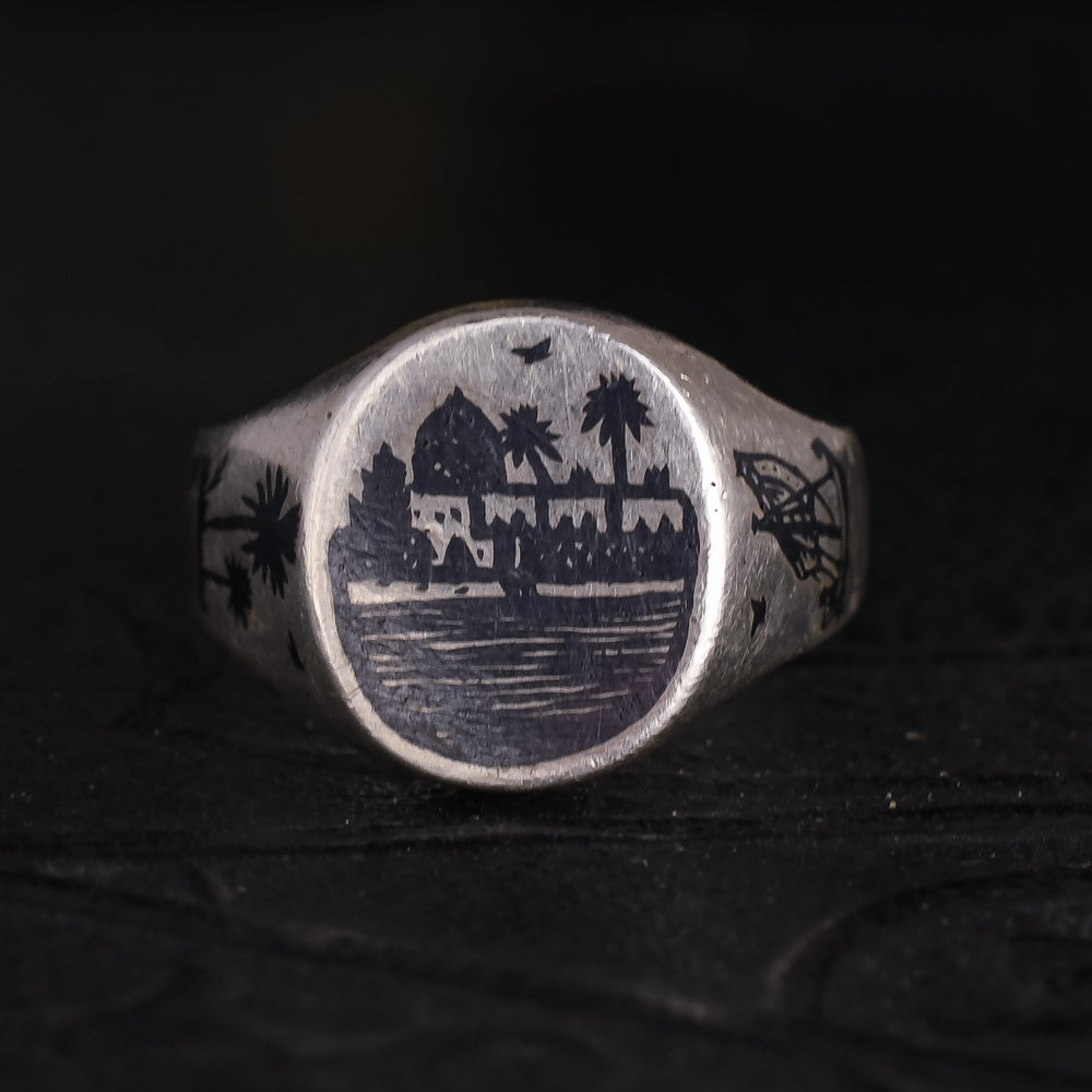 WW1 Niello Silver AMARA 1916 Trench Art Signet Ring