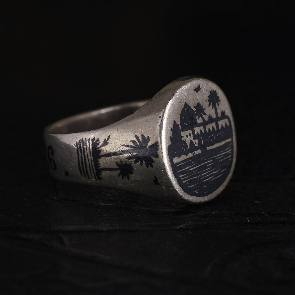 WW1 Niello Silver AMARA 1916 Trench Art Signet Ring