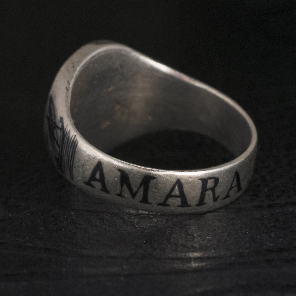 WW1 Niello Silver AMARA 1916 Trench Art Signet Ring