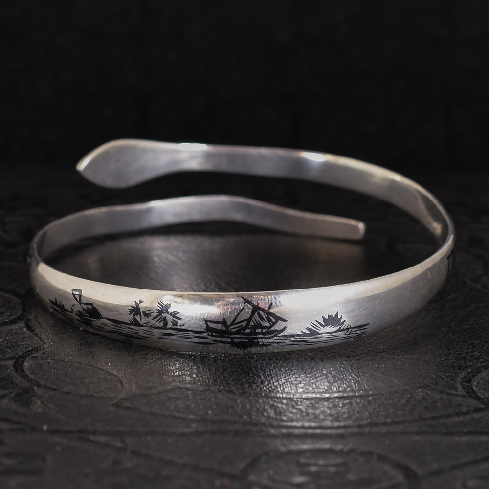 Egyptian Revival Niello Snake Bangle