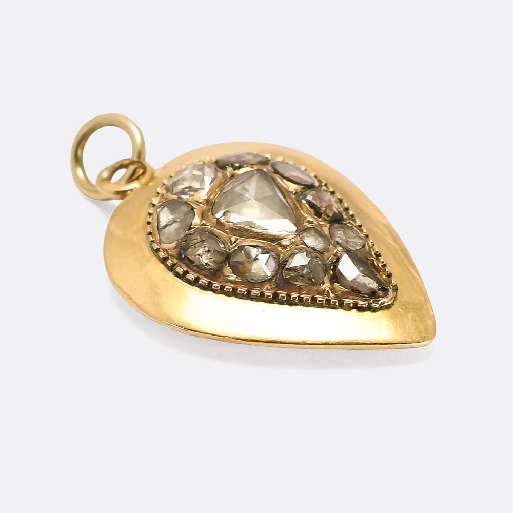 Early Georgian Rose Diamond Heart Pendant