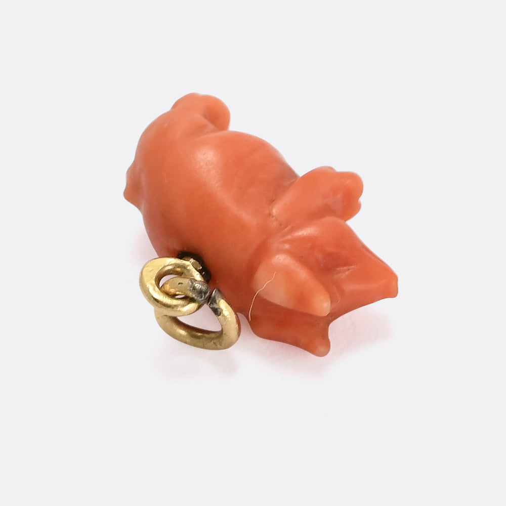 Early Victorian Coral Lucky Pig Charm