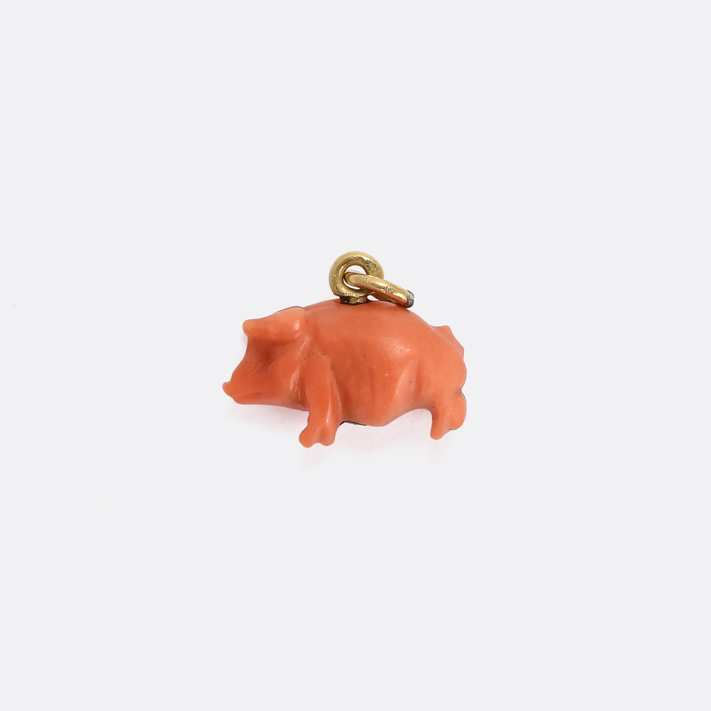 Early Victorian Coral Lucky Pig Charm