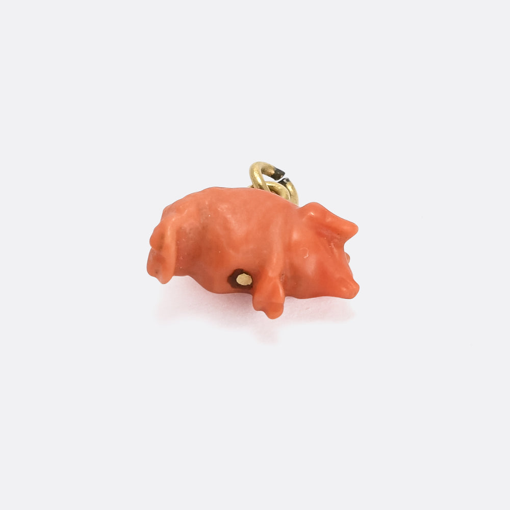 Early Victorian Coral Lucky Pig Charm