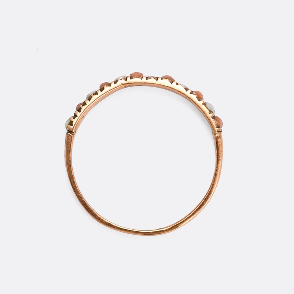 Early Victorian Coral & Pearl Half-Hoop Ring