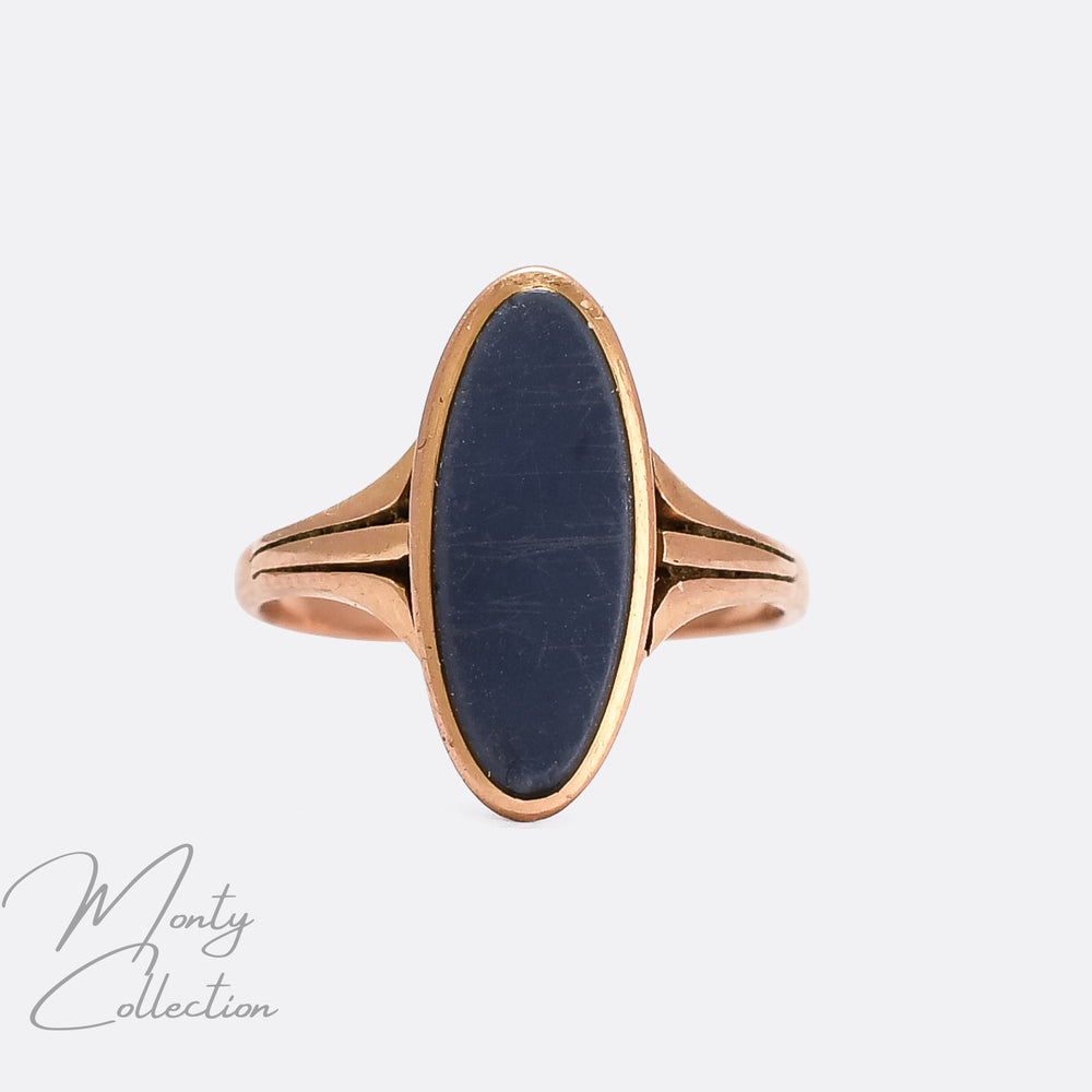Edwardian 18k Gold Blue Sardonyx Signet Ring